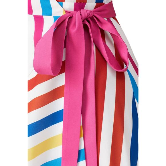 Color Me Courtney Taira Multicolor Striped Short Sleeve Wrap Midi Dress Size S - Picture 6 of 15